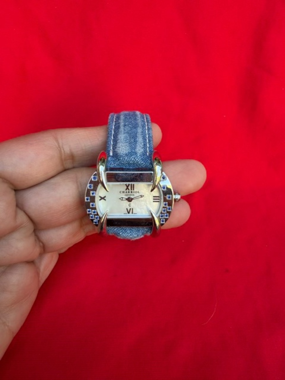 Charriol Denim Strap Watch with Blue Crystal Bezel